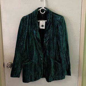 NWT TOPSHOP Crinkle Velvet Jacket In Green
